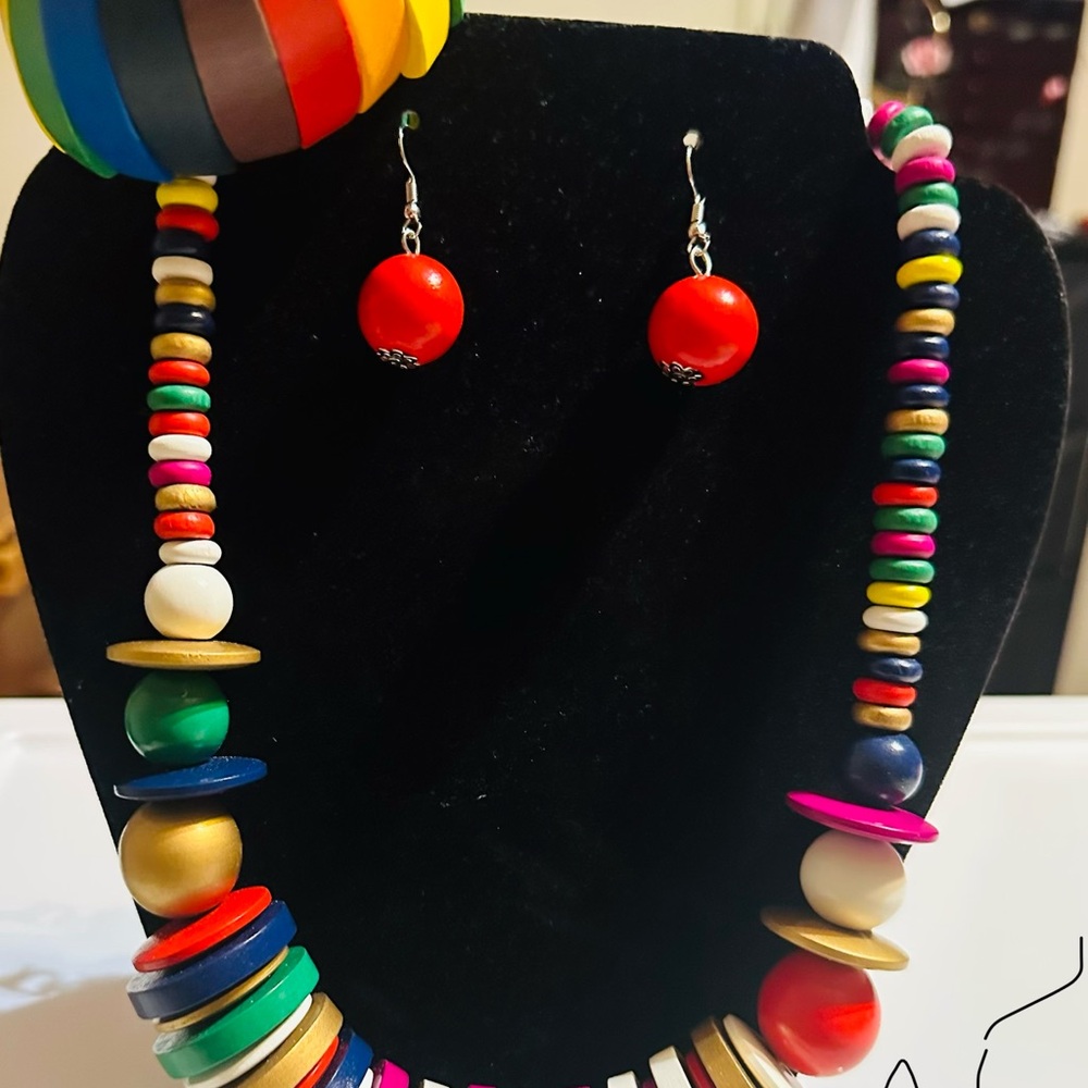 Colorful Beaded Necklace and Earring Set